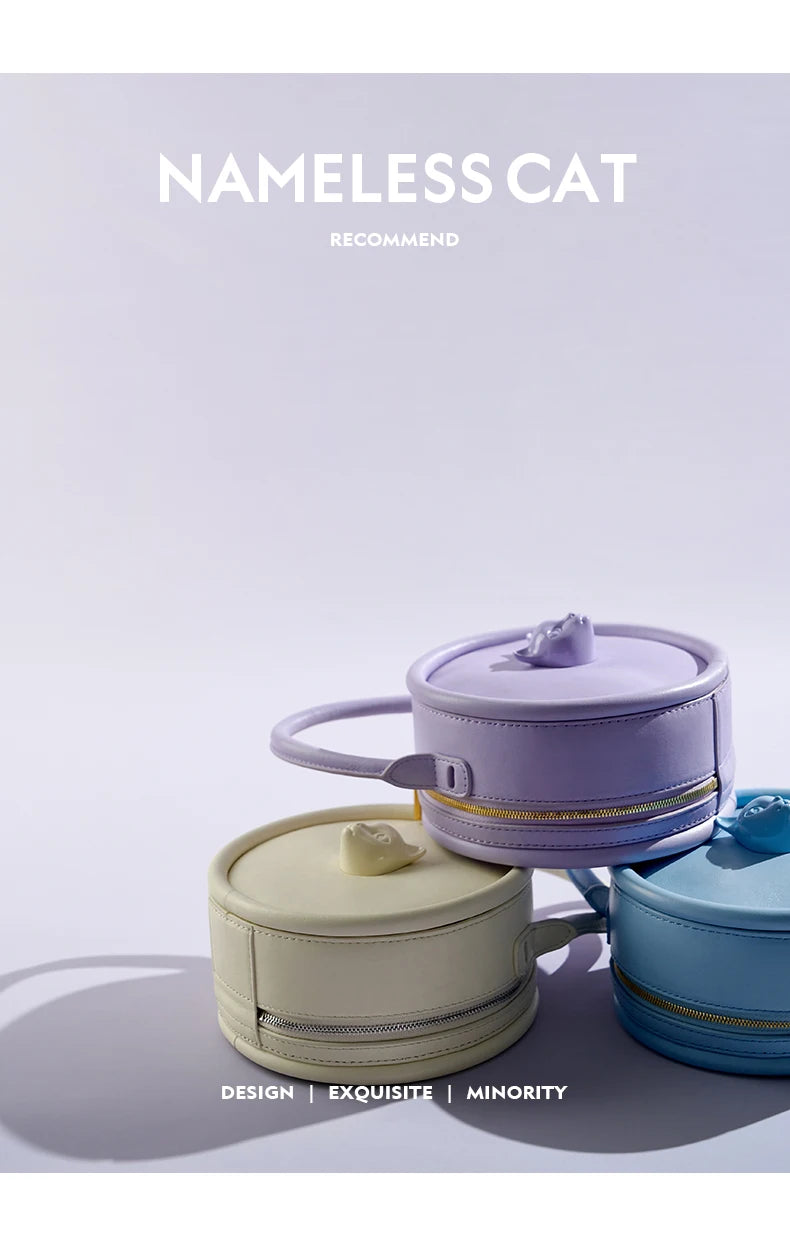 2025 NEW BOWLING STYLE HANDHELD CAT WOMEN'S BAG LUXURY BRAND ORIGINAL DESIGNER HANDBAG SHOULDER GENUINE LEATHER PURSE