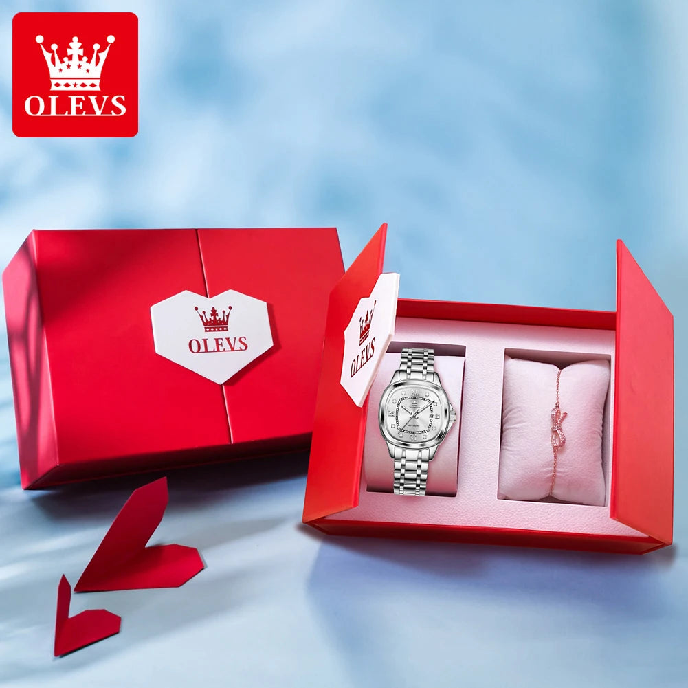 OLEVS 9810 Ladies Watch Luxury Automatic Mechanical Watch Waterproof Luminous Date Watch For Women Bracelet Set Original Reloj