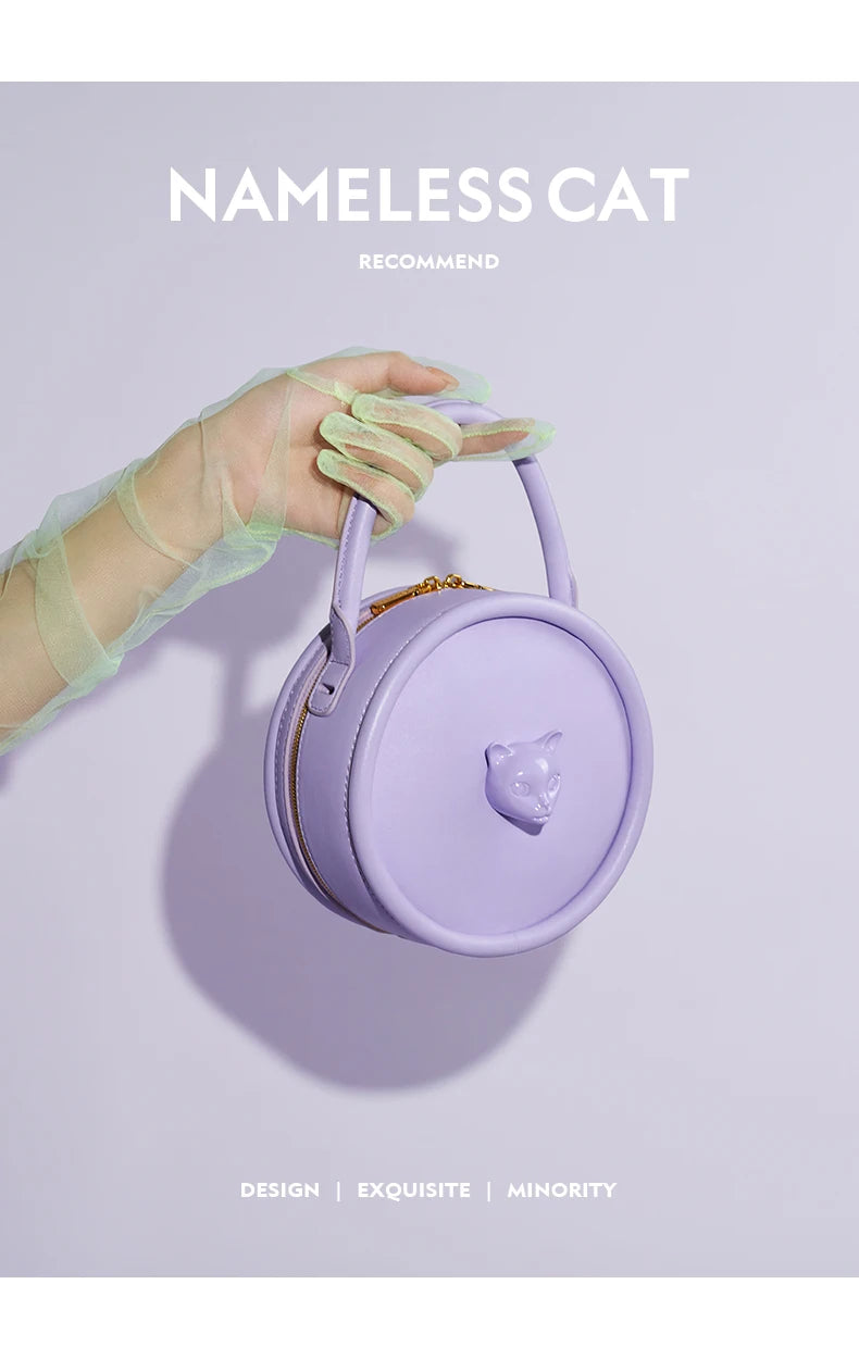 2025 NEW BOWLING STYLE HANDHELD CAT WOMEN'S BAG LUXURY BRAND ORIGINAL DESIGNER HANDBAG SHOULDER GENUINE LEATHER PURSE