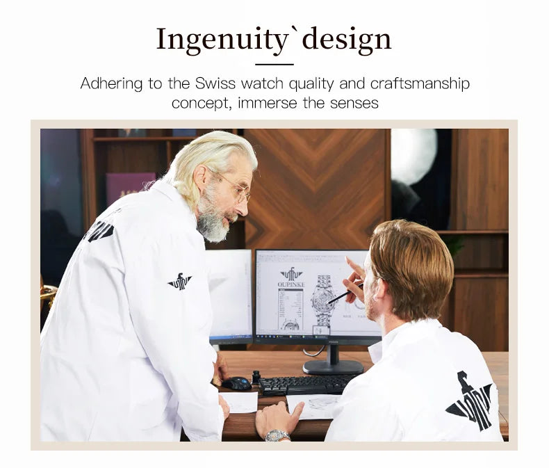 OUPINKE 3202 Women Watch Original Tungsten Steel Moon Phase Waterproof Watch Luxury Swiss Brand Women Automatic Mechanical Watch