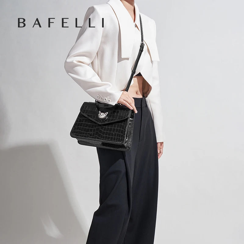 2025 BAFELLI CAT WOMEN'S NEW CROCODILE PATTERN LEATHER FASHION HANDBAG STYLISH BUSINESS FEMALE LEATHER LUXURY BRAND OL PURSE