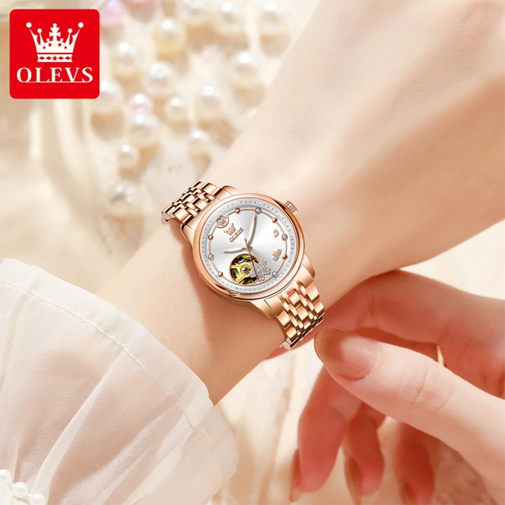 OLEVS 6732 Women Watches Luxury FashionAutomatic Mechanical Watch Stainless Steel Waterproof Watches For Women Gifts Box New