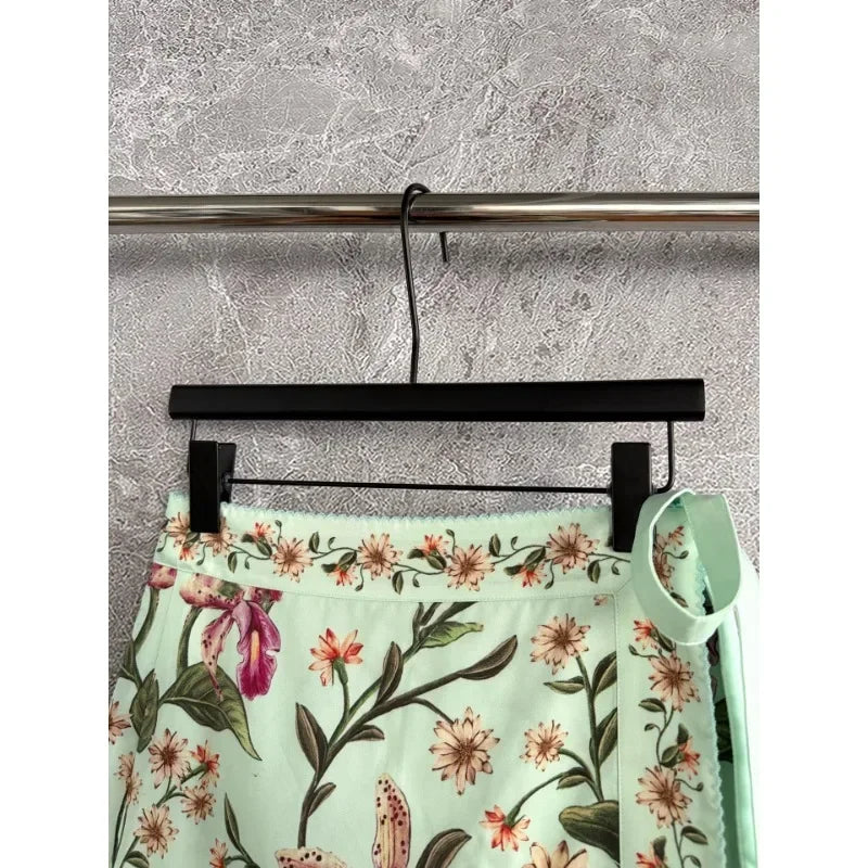 Green Floral Print Mini  Skirt 2025 and Dresses Skirt