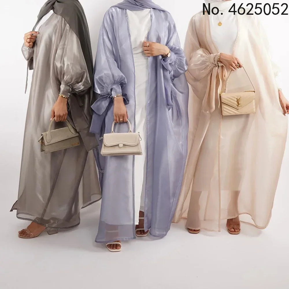 2025 Eid Abaya Dubai Puff Sleeves Muslim Dress Silky Turkey Kaftans for WomenRobe Kimono Islam Abayas Femme Musulmane African