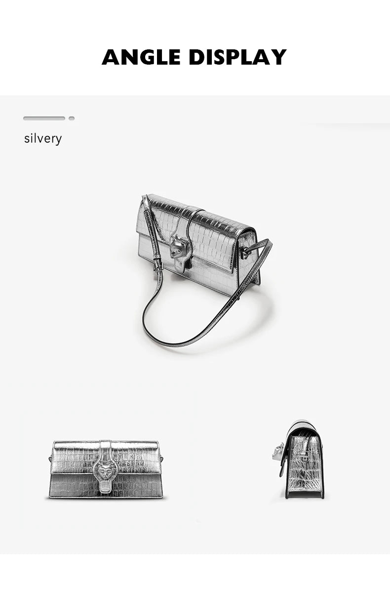 BAFELLI 2025 NEW WOMEN'S LUXURY BAGS CAT BRAND FASHION HANDBAG SILVER LEATHER CLUTCH STYLISH EVENING CASUAL PURSE HIGH QUALITY