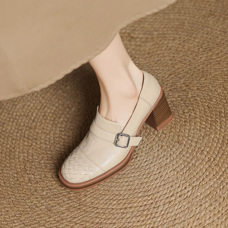 Women Genuine Leather Pumps Solid Color Fashion Simple Elegant All Season Daily Wear High Heels ≥5cm