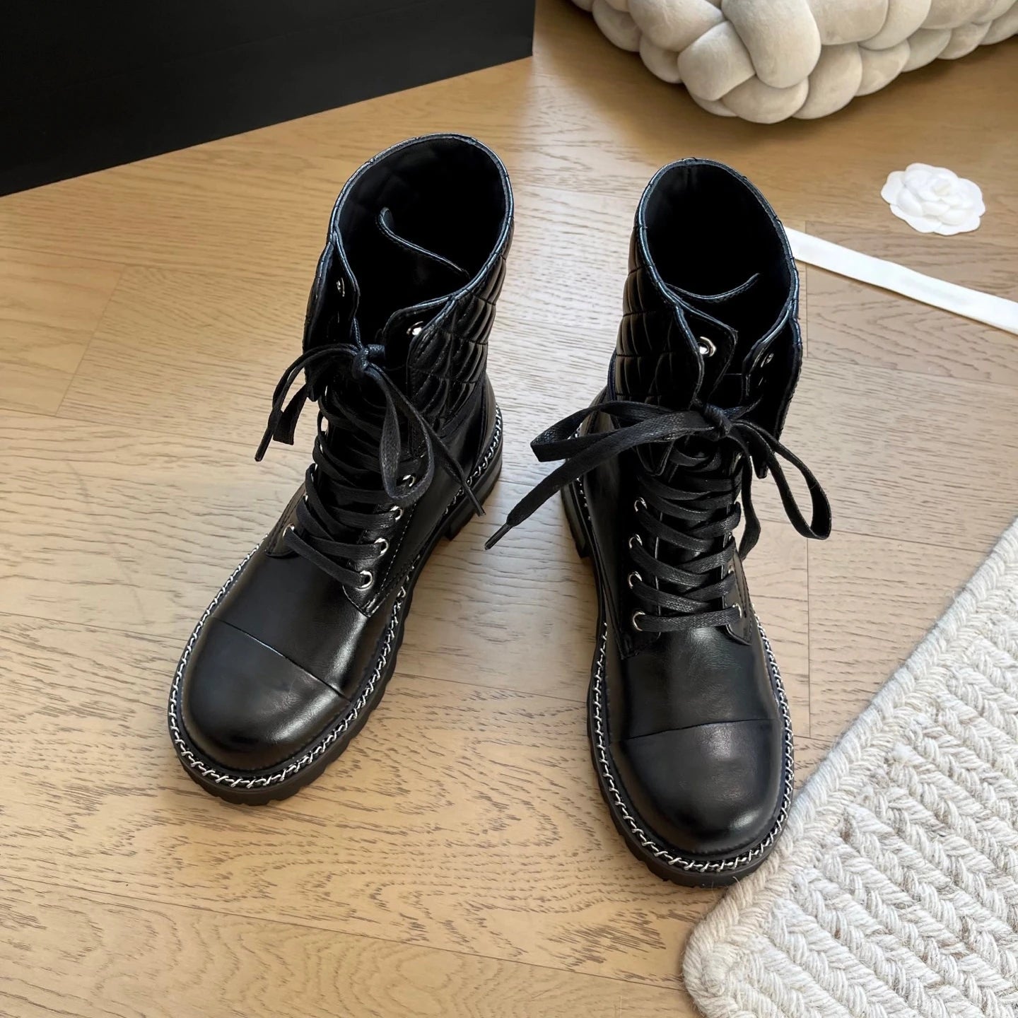 Women's thick-soled ankle boots for the autumn and winter of 2025, with a 5-cm thick sole and a sheepskin upper, size34-41