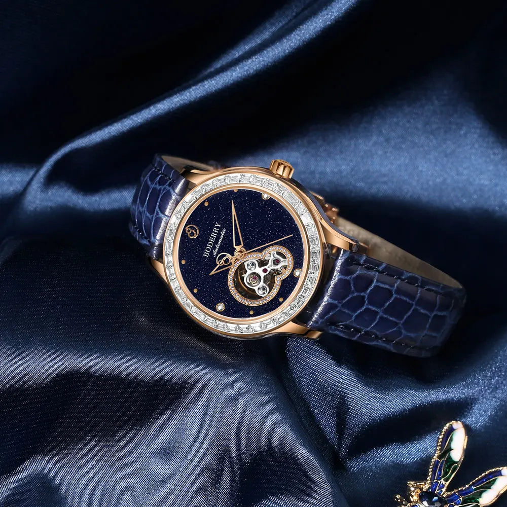 Boderry Luxury Watch Women Automatic Seagull ST1 Diamond Skeleton Sapphire Crystal Glass Female Waterproof Wristwatch Marry Gift