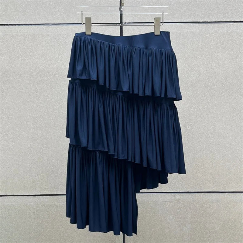 Women's skirt New asymmetrical slim women's half skirt for summer 2025 Elastic low waisted long skirt cake skirt Pleated skirt