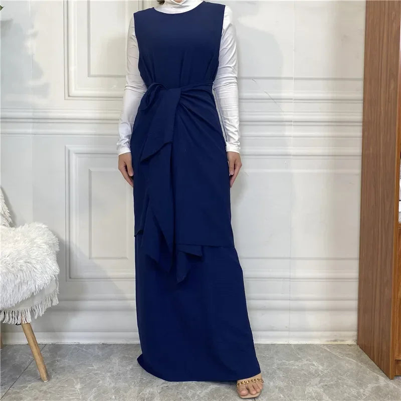 Muslim Fashion Hijab Dubai Abaya Long Dresses Women with Sashes Islam Clothing Abaya African Dresses for Women Musulman Djellaba