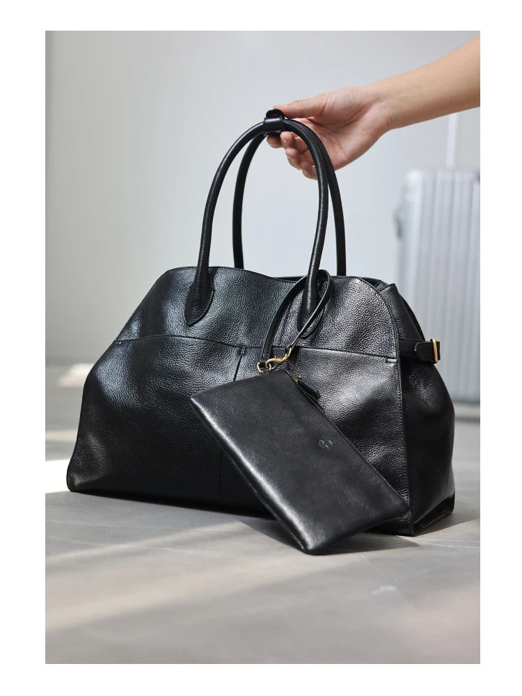 Women's Genuine Leather Large Capacity Tote Bag Female Retro Luxury Briefcase Vintage Cowhide Shoulder Handbag