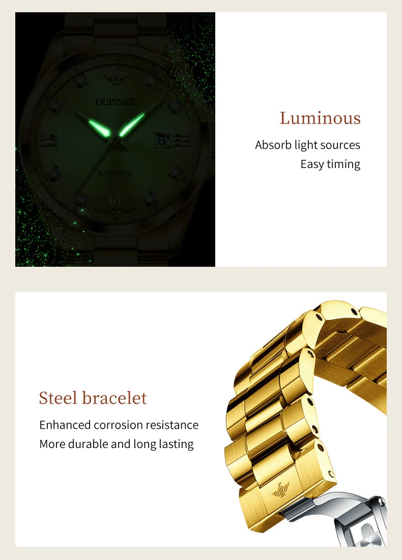 OUPINKE 3199 Real Diamond Swiss Automatic Watch for Women Original Top Brand Mechanical Women's Watches Luxury Ladies Wristwatch