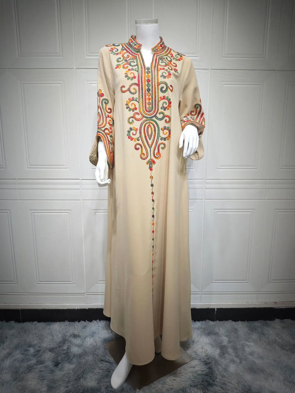 2025 Autumn And Winter Muslim Fashion Women's Embroidery Rope Embroidery Middle East Robe Arabic Dress