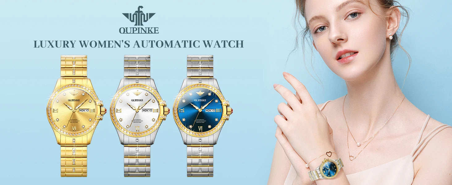 OUPINKE 3195 Japan Imported Automatic Movement Mechanical Watch for Women Diamond Ladies Watch Waterproof Dual Calendar Watch