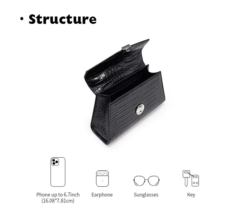 Luxury Genuine Leather Women's Handbag Bafelli Crocodile Pattern Shoulder Bag & Crossbody Purse Stylish Versatile Designer Bag