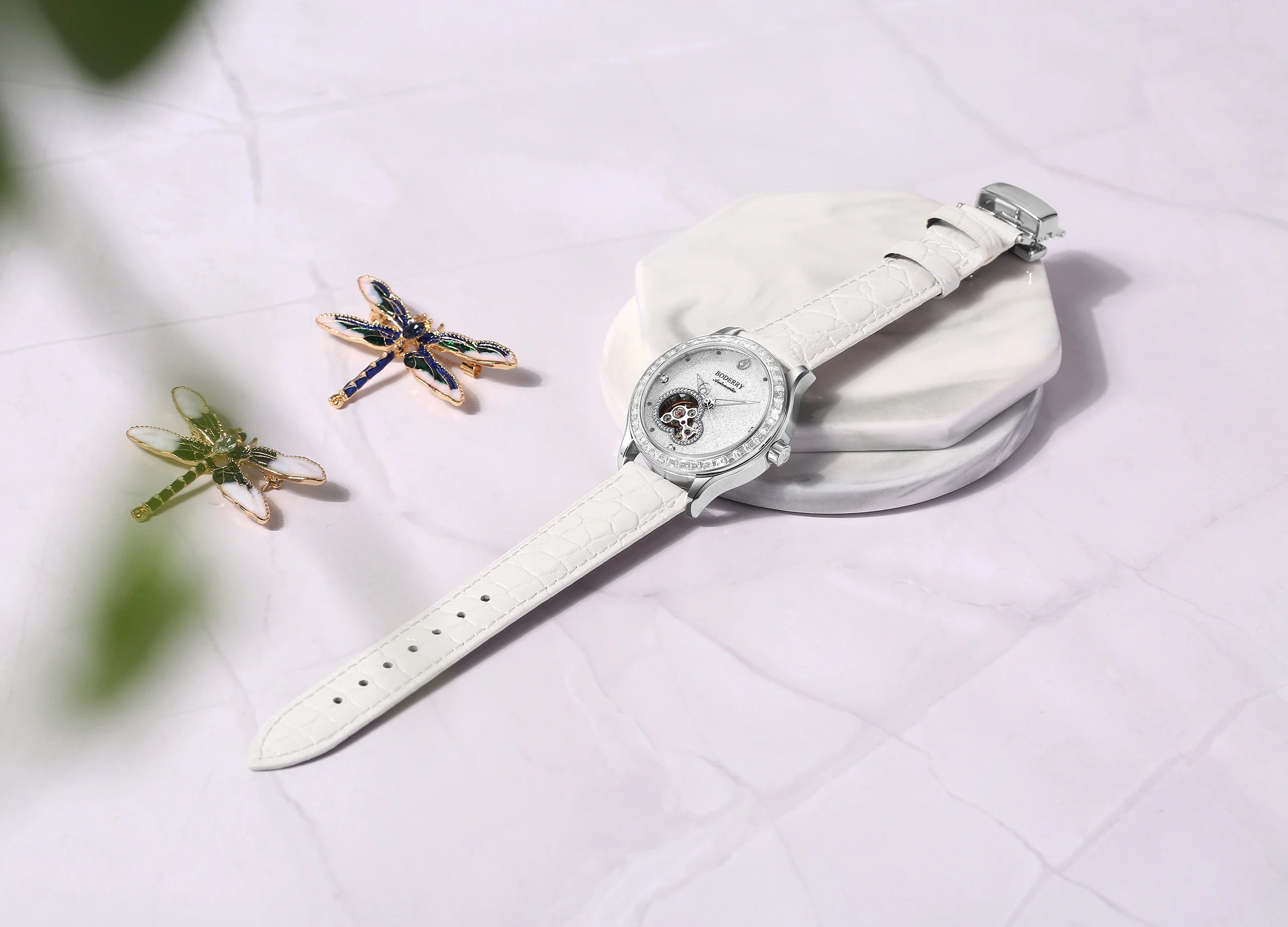 Boderry Luxury Watch Women Automatic Seagull ST1 Diamond Skeleton Sapphire Crystal Glass Female Waterproof Wristwatch Marry Gift