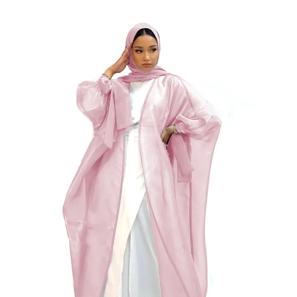 2025 Eid Abaya Dubai Puff Sleeves Muslim Dress Silky Turkey Kaftans for WomenRobe Kimono Islam Abayas Femme Musulmane African