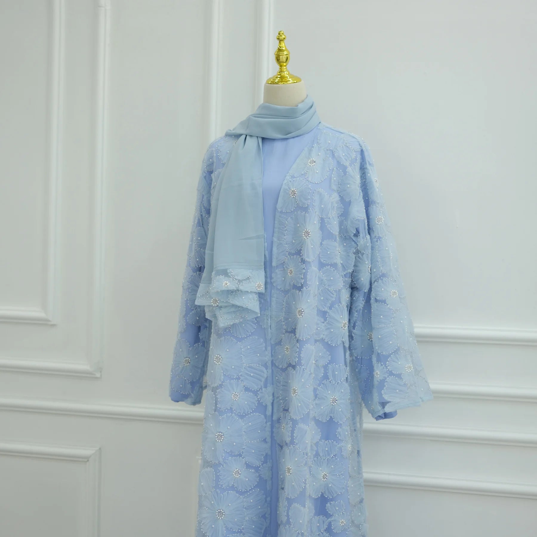 Luxury Dubai Lace Beads Cardigan Muslim Sets Women Hijab Abaya Kimono Jalabiya Ramadan Turkey Kaftan Robe Islam Clothing Caftan