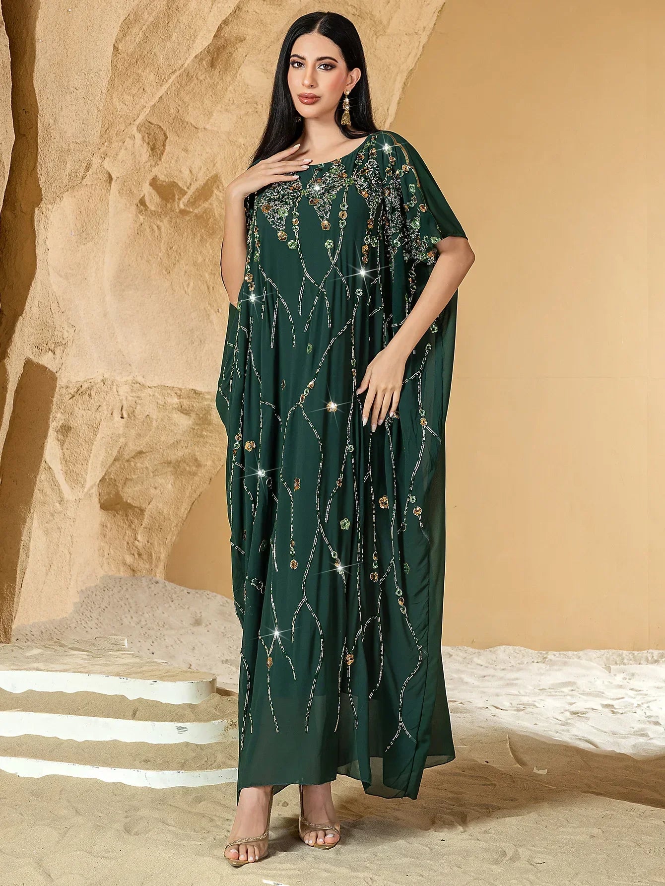 2025 Summer Eid Djellaba Morocco Sequins Embroidery Abayas Short Sleeve Dresses Jalabiya Dubai Turkey Kaftan Women Muslim Robes