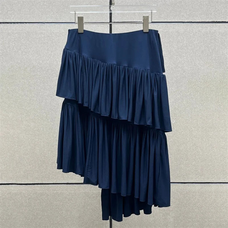 Women's skirt New asymmetrical slim women's half skirt for summer 2025 Elastic low waisted long skirt cake skirt Pleated skirt