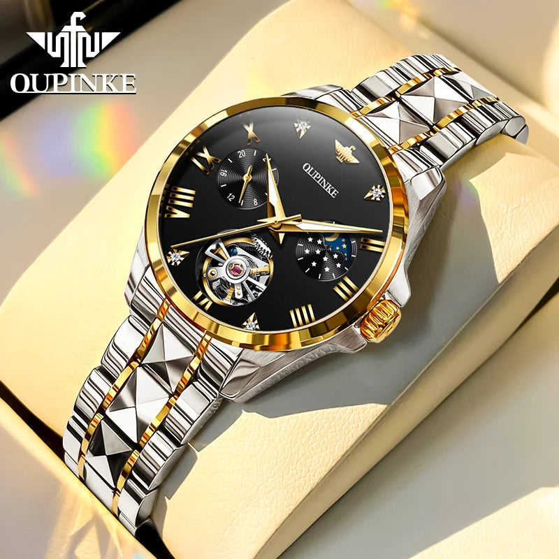 OUPINKE 3202 Women Watch Original Tungsten Steel Moon Phase Waterproof Watch Luxury Swiss Brand Women Automatic Mechanical Watch