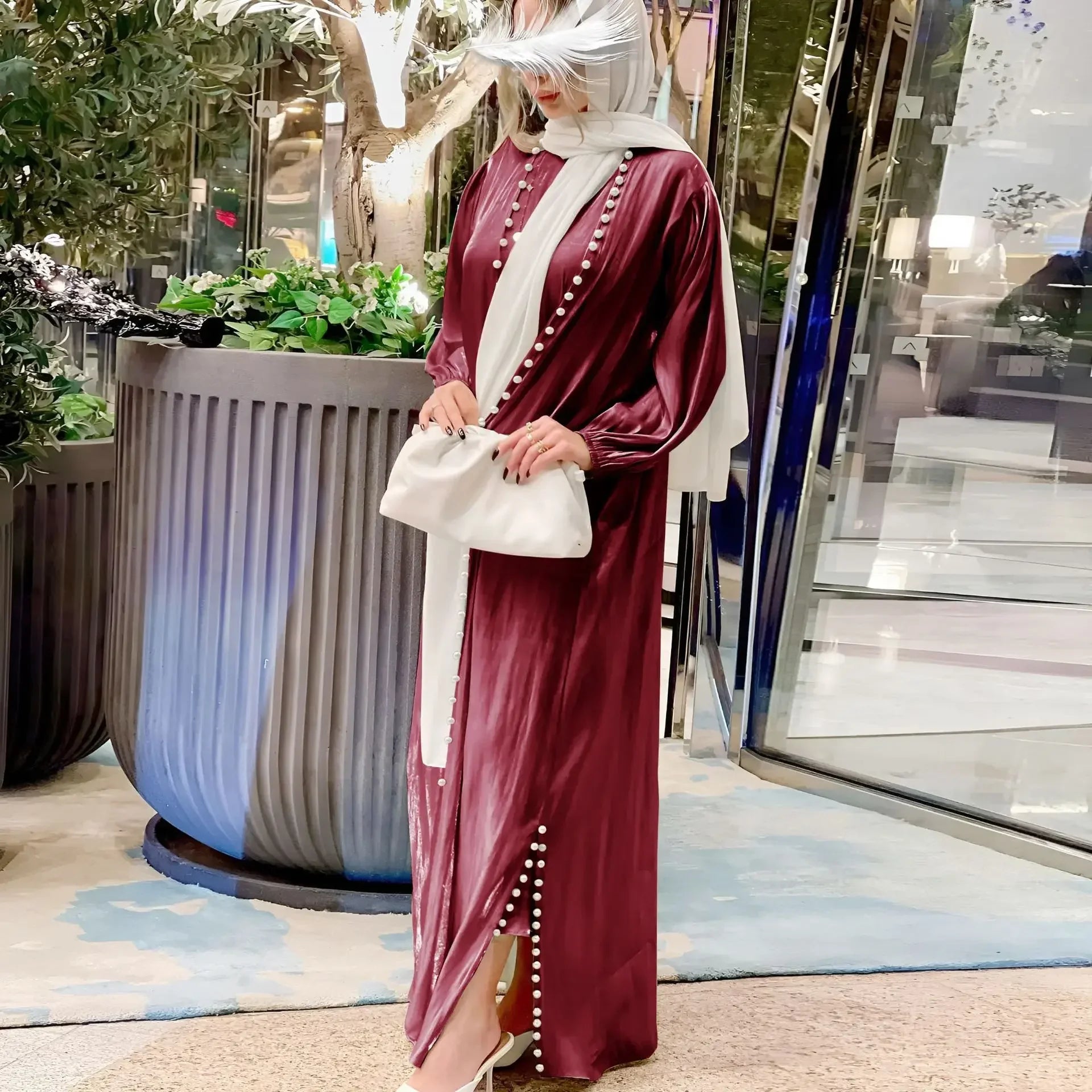 2025 Caftan Muslim Abaya Women Dress 2 Piece Set Abayas Gowns Dubai Arabic Silk Satin Kimono Cardigan Robe Outwear Autumn