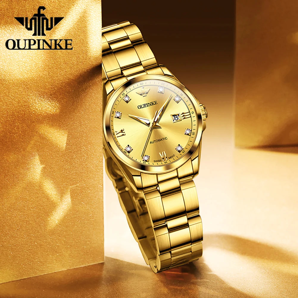 OUPINKE 3199 Real Diamond Swiss Automatic Watch for Women Original Top Brand Mechanical Women's Watches Luxury Ladies Wristwatch