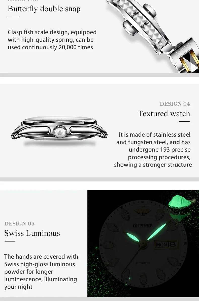 OUPINKE 3172 Fashion Simple Women Watch Gold Luxury Automatic Movement Mechanical Watch Business Calendar Elegant Women Watch