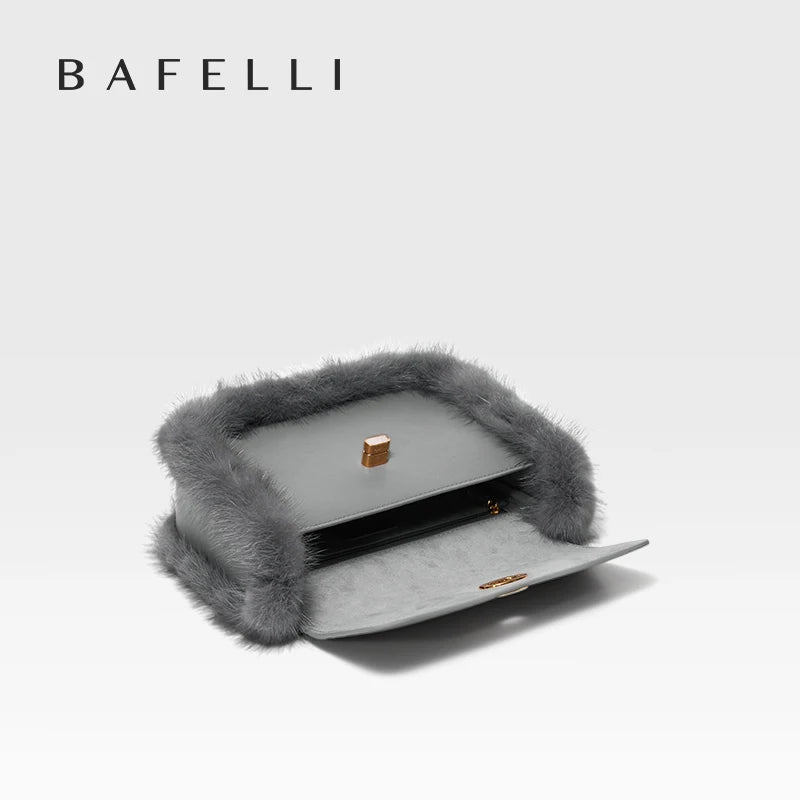 BAFELLI 2025 NEW WOMEN'S BAGS FASHION TRENDING FUR GENUINE LEATHER LUXURY BRAND ORIGINAL DESIGNER CROSSBODY SHOULDER PURSE