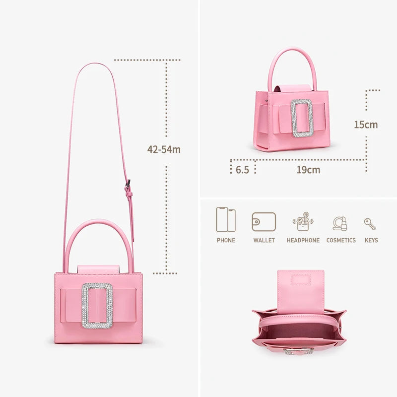 BAFELLI 2025 NEW WOMEN'S FASHION PINK EVENING HANDBAG SHOULDER BOXY BAG CASUAL PURSE LUXURY BRAND DESIGNER LEATHER TREND LADY