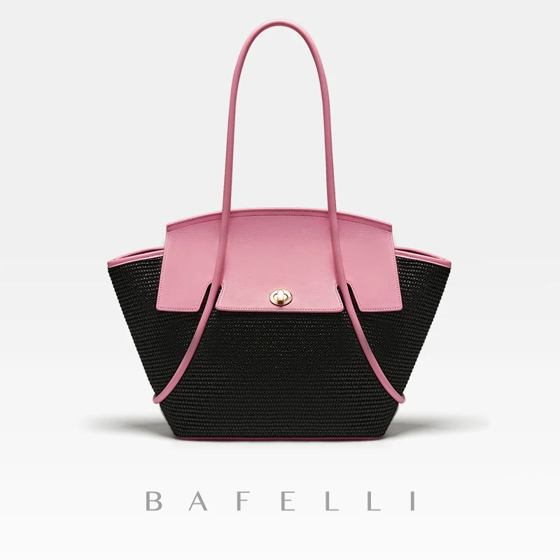 BAFELLI 2025 NEW WOMEN'S CASUAL TOTE BEACH BAG LARGE TRAVEL PURSE LUXURY DESIGNER BRAND GENUINE LEATHER FEMALE BAGS