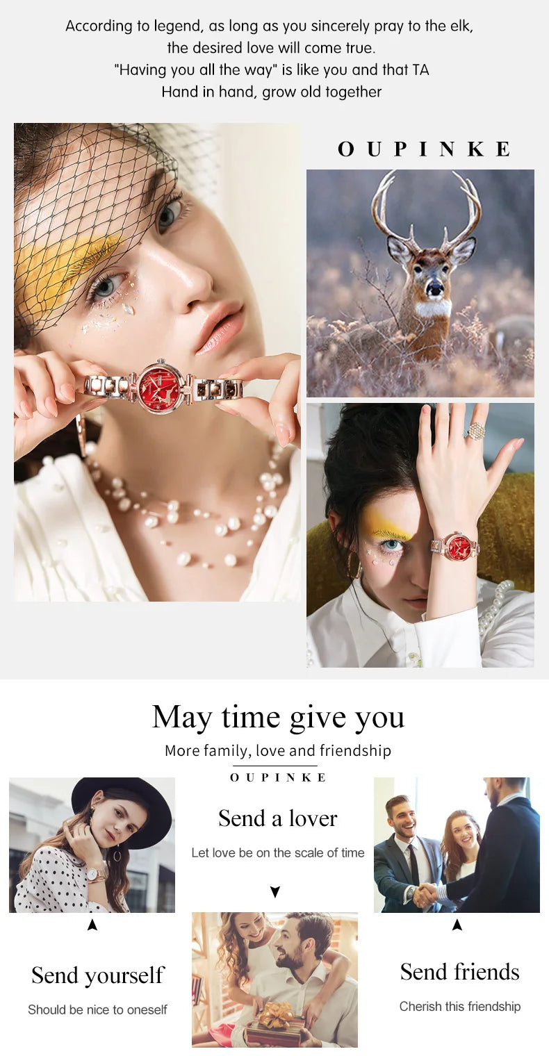 OUPINKE 3180 Luxury Brand Women Watch Original Automatic Mechanical Watch Calendar Elegant Women Dress Bracelet Watch Gift Box