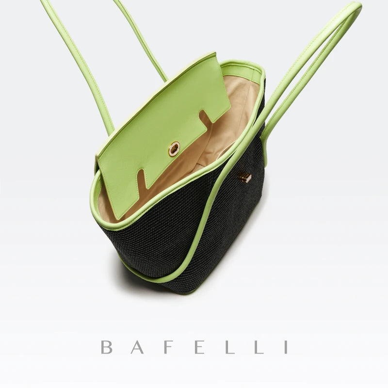 BAFELLI 2025 NEW WOMEN'S CASUAL TOTE BEACH BAG LARGE TRAVEL PURSE LUXURY DESIGNER BRAND GENUINE LEATHER FEMALE BAGS