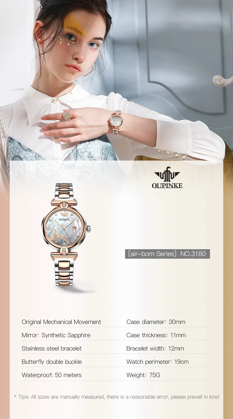 OUPINKE 3180 Luxury Brand Women Watch Original Automatic Mechanical Watch Calendar Elegant Women Dress Bracelet Watch Gift Box