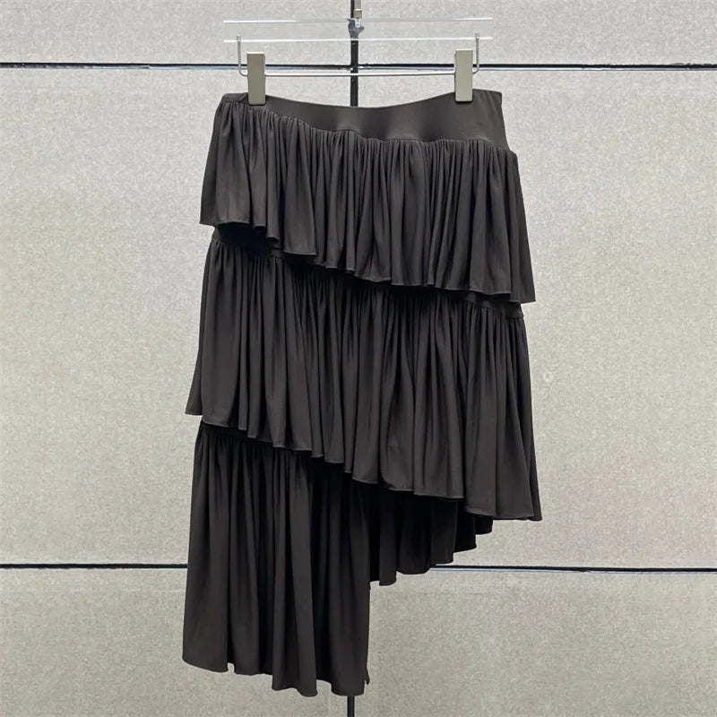 Women's skirt New asymmetrical slim women's half skirt for summer 2025 Elastic low waisted long skirt cake skirt Pleated skirt