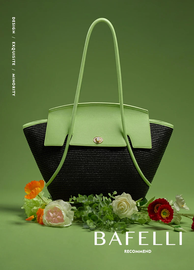 BAFELLI 2025 NEW WOMEN'S CASUAL TOTE BEACH BAG LARGE TRAVEL PURSE LUXURY DESIGNER BRAND GENUINE LEATHER FEMALE BAGS