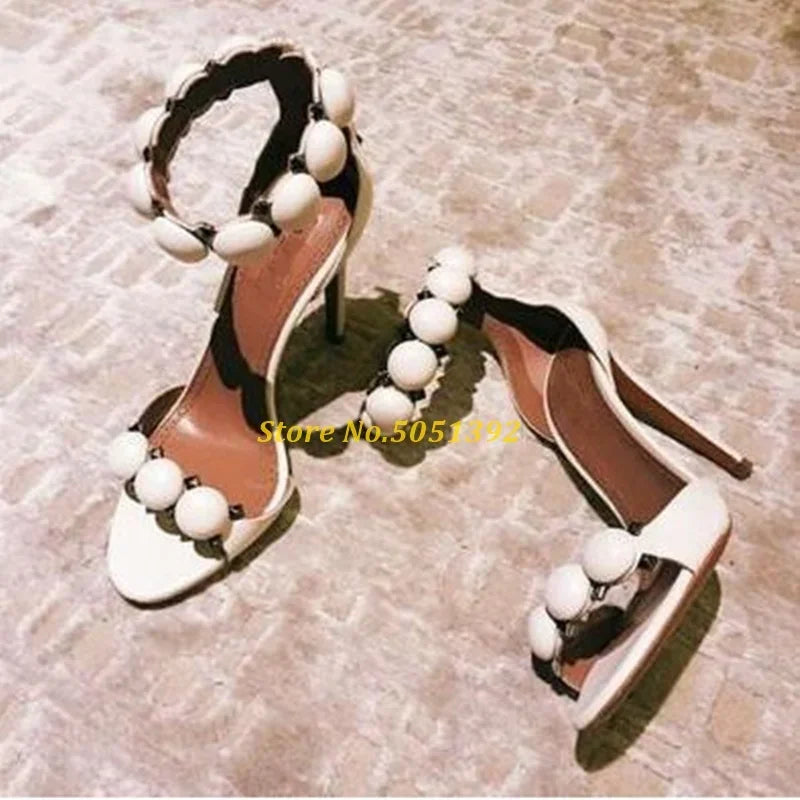 Round Ball Decor Stiletto High Heel Sandals T Strap Open Toe Cut Out Manufacturer Ladies Shoes Solid Fashion Women Sandals