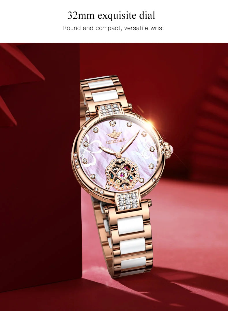 OUPINKE 3183 Women Watch Top Luxury Brand Automatic Mechanical Tungsten Steel Watchstrap Waterproof Gift Box Watches For Women