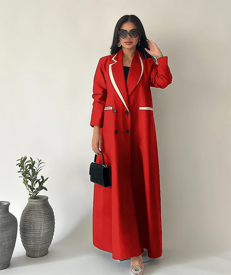 Simple Black Daily Women Abaya Muslim Robe Loose Female Blazer New Double Breasted Lady Jacket One Piece فساتين إسلامية