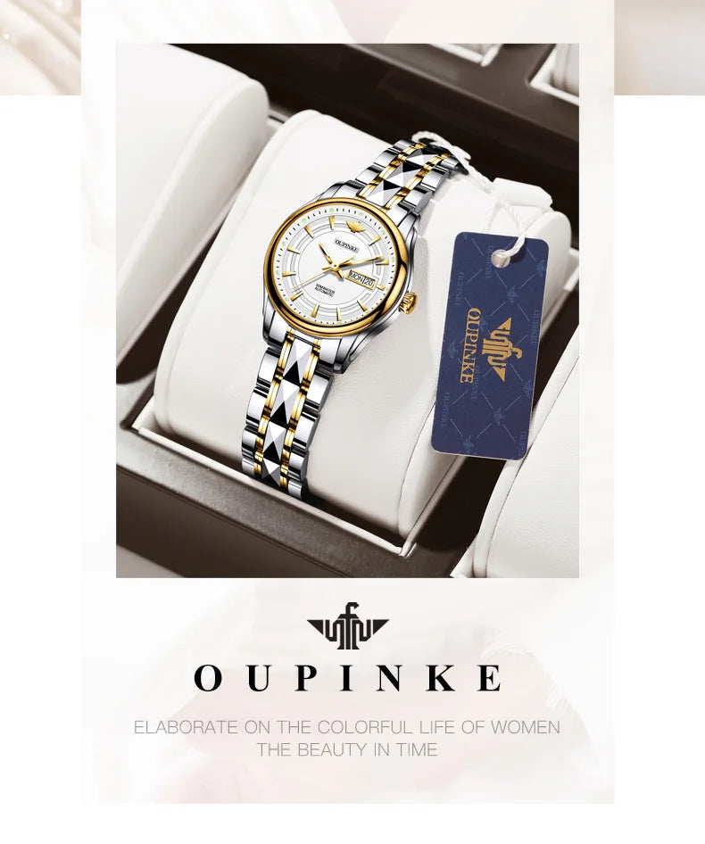 OUPINKE 3170 Womens Watch Elegant Luxury Original Automatic Mechanical Dual Calendar Watches For Ladies Waterproof Reloj Mujer