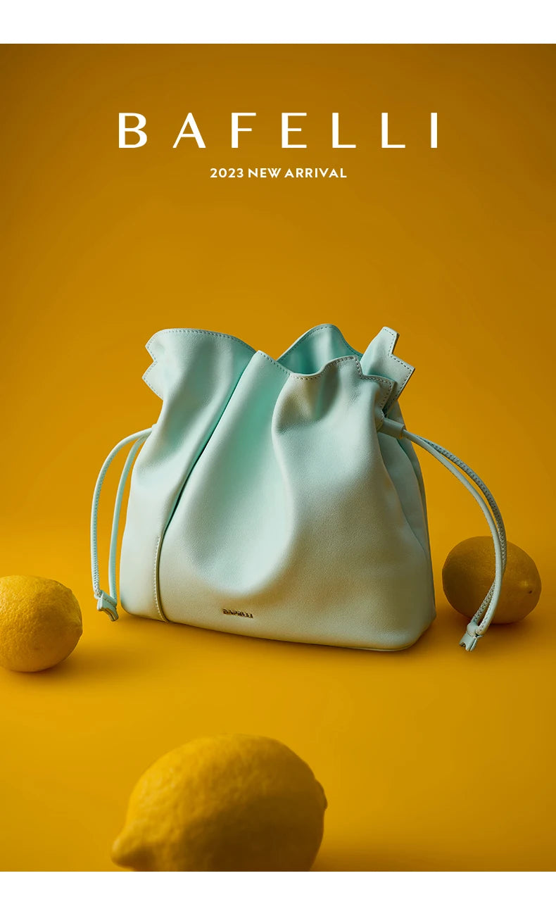 BAFELLI 2025 NEW WOMEN'S BAG LEATHER CASUAL BUCKET HANDBAGS FOR FEMALE TREND FASHION SHOPPER PURSE LUXURY BRAND SHOULDER