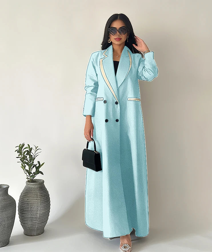 Simple Black Daily Women Abaya Muslim Robe Loose Female Blazer New Double Breasted Lady Jacket One Piece فساتين إسلامية