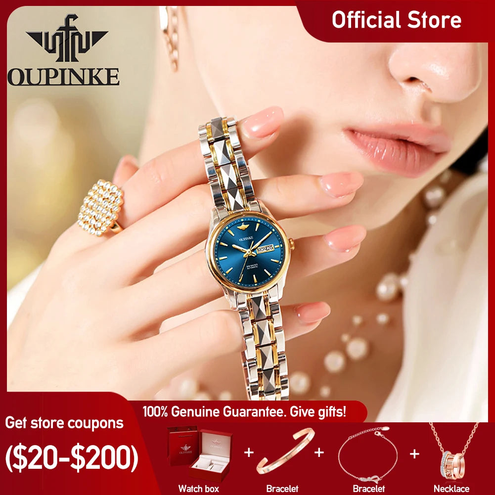 OUPINKE 3170 Womens Watch Elegant Luxury Original Automatic Mechanical Dual Calendar Watches For Ladies Waterproof Reloj Mujer