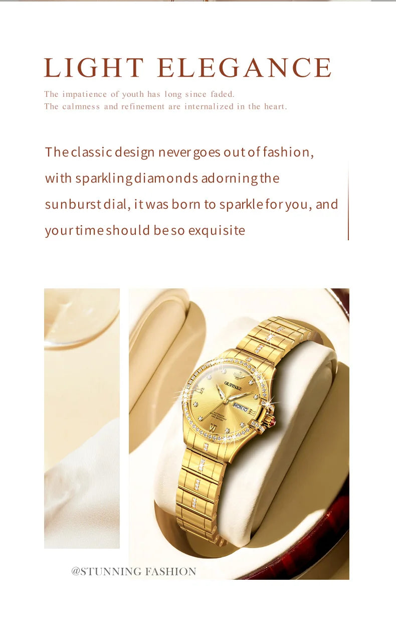 OUPINKE 3195 Japan Imported Automatic Movement Mechanical Watch for Women Diamond Ladies Watch Waterproof Dual Calendar Watch