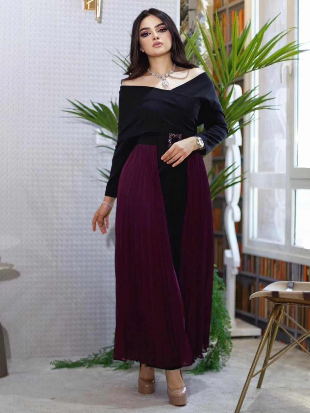 Caftan Exclusive Off Shoulder Evening Dress Muslim Dance Party Prom Gown Hot Sale Long Sleeves Romantic Women Spring Summer Wear