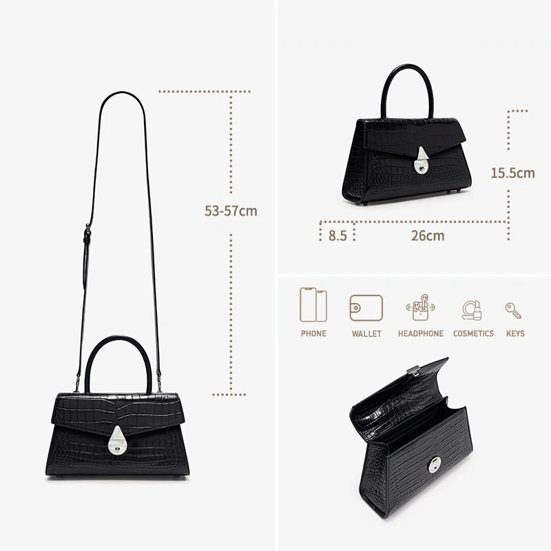 Luxury Genuine Leather Women's Handbag Bafelli Crocodile Pattern Shoulder Bag & Crossbody Purse Stylish Versatile Designer Bag