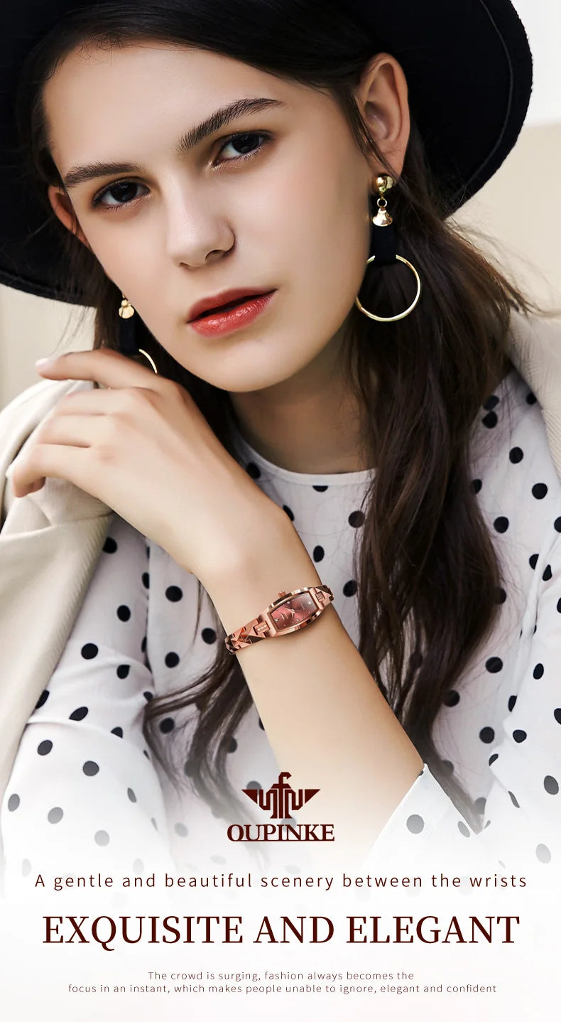 OUPINKE 3242 Women Watch Elegant Luxury Imported Swiss Movement Women Quartz Watch Diamond Tungsten Steel Watch Gift Box Set