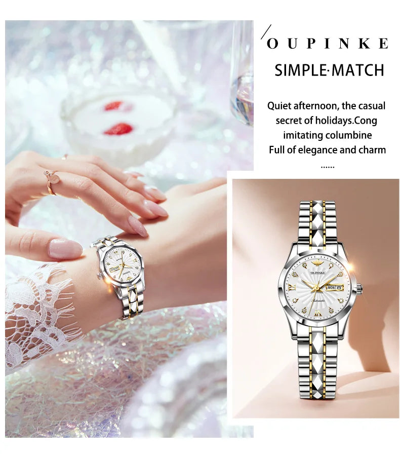 OUPINKE 3169 Luxury Elegant Fashion Womens Watch Automatic Mechanical Day Date Watch For Ladies Waterproof Original Gifts Reloj