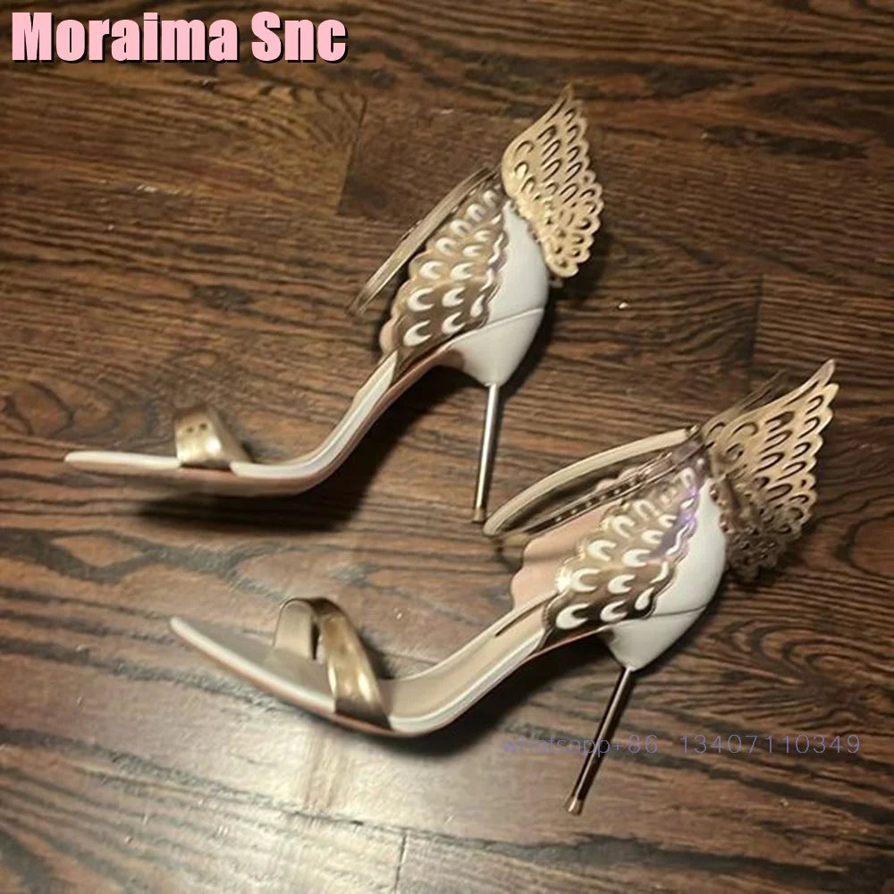2025 New Back Butterfly Decor Wedding Shoes Bridal Sandals Stiletto High Heel Round Toe Ankle Buckle Bling Dress Shoes Banquet