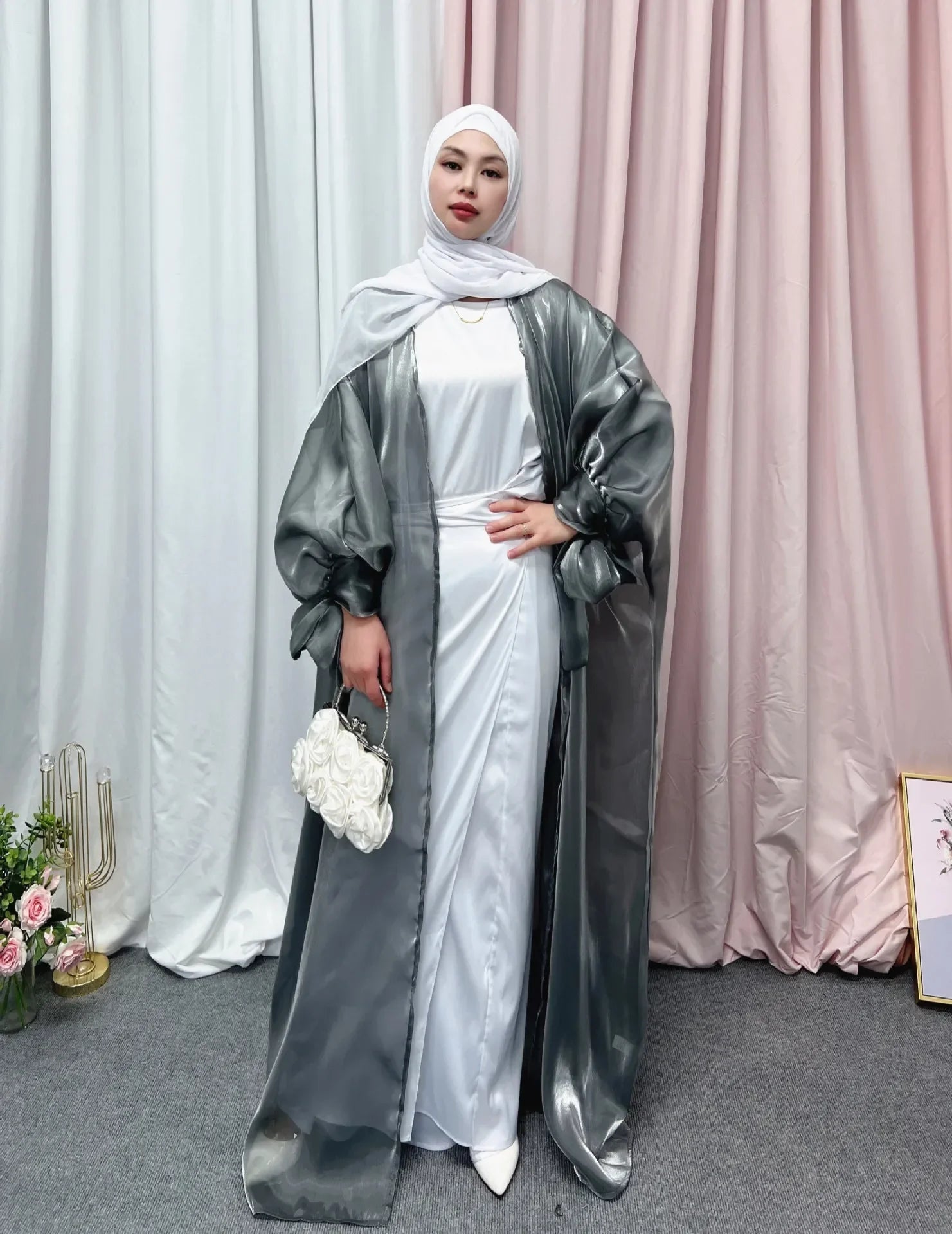 2025 Eid Abaya Dubai Puff Sleeves Muslim Dress Silky Turkey Kaftans for WomenRobe Kimono Islam Abayas Femme Musulmane African